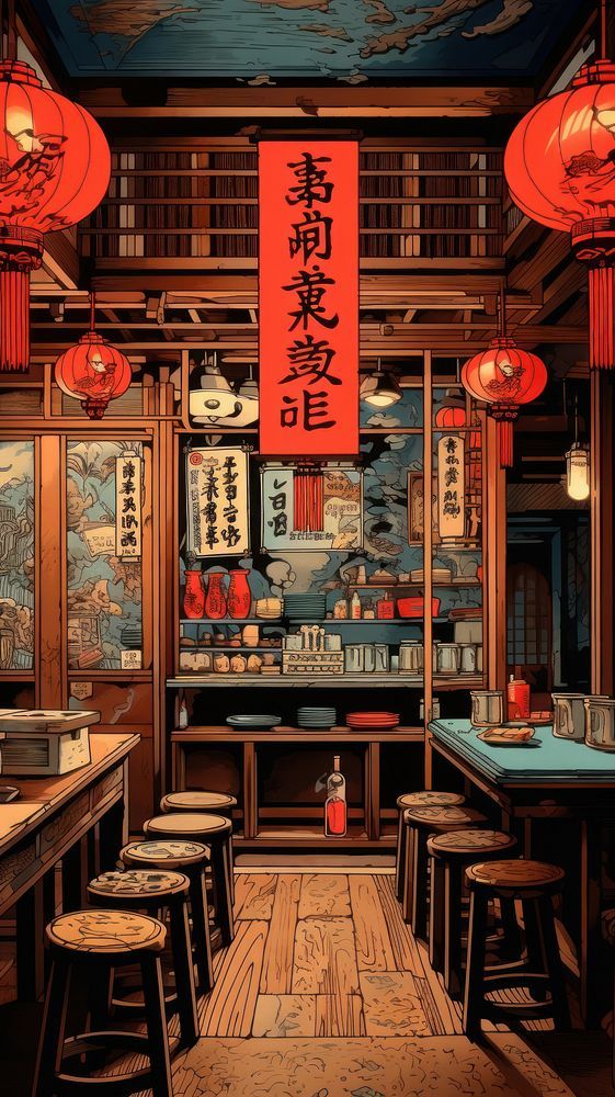 Traditional japanese restaurant text wood bar. | premium image by rawpixel.com Traditional Sushi Restaurant, Japanese Themed Restaurant, Pho Restaurant Design, Japanese Speakeasy, Japan Cafe Interior, Ramen Bar Design, Old Japanese Aesthetic, Japanese Cafe Aesthetic, Japanese Restaurant Aesthetic