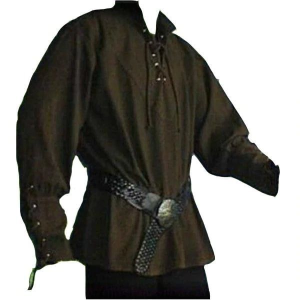 Medieval Long Sleeve Costume Top, Medieval Costume Top With Long Sleeves, Medieval Style Long Sleeve Costume Top, Medieval Style Fitted Long Sleeve Top, Cotton Long Sleeve Costume Top, Scottish Costume, Medieval Shirt, Stand Collar Shirt, Pirate Shirts