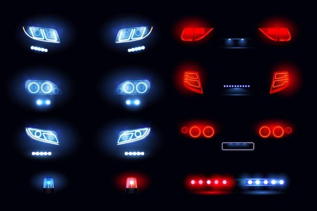 a set of car headlights with different colored lights