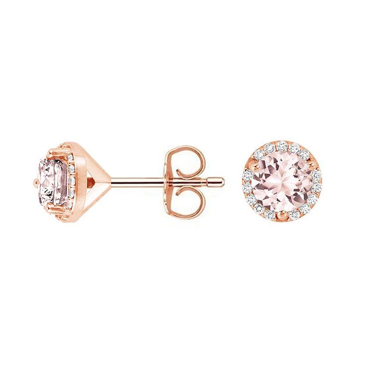 from Brilliant Earth Formal Rose Gold Halo Diamond Earrings, Fine Jewelry Rose Gold Halo Diamond Earrings, Rose Gold Diamond Earrings With Halo Setting, Pink Morganite Jewelry With Halo Design, Brilliant Earth Rings, Martini Set, Halo Diamond Earrings, Rose Gold Morganite, Pink Morganite