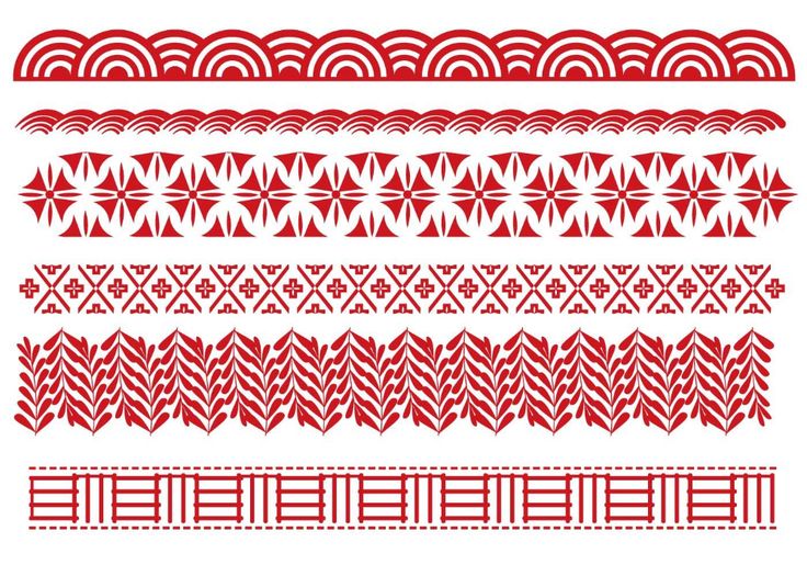 a set of red and white geometric designs