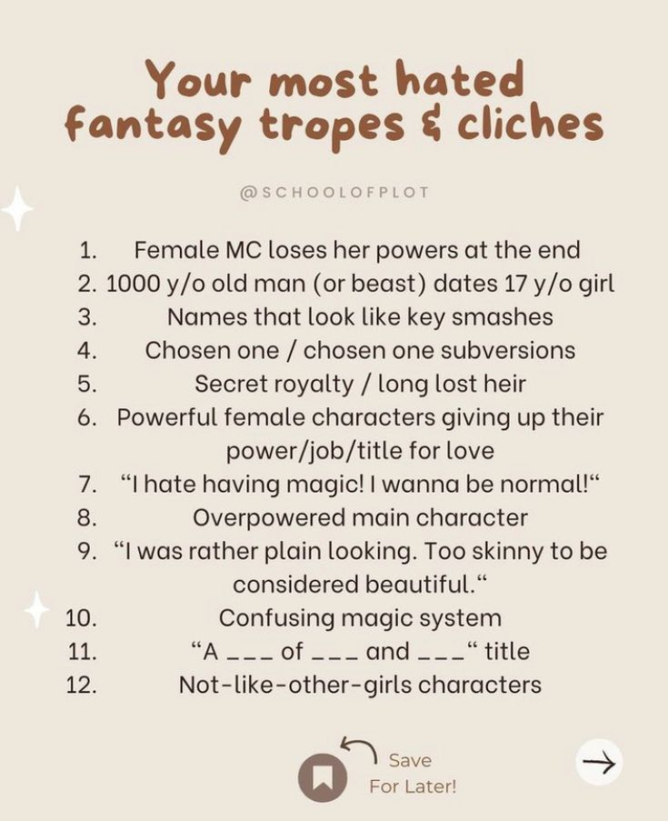 an info sheet with the words, your most hated fantasy trope's cliches