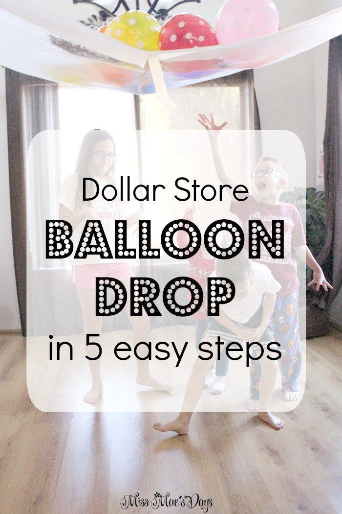 two children are playing with balloons in the living room and text overlay reads dollar store balloon drop in 5 easy steps