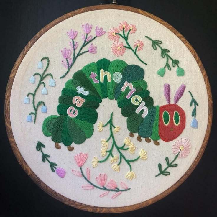 a close up of a embroidery on a hoop