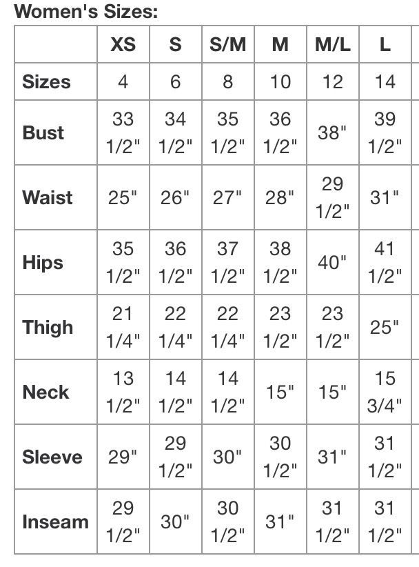 the size chart for women's clothing is shown in this screenshote screen