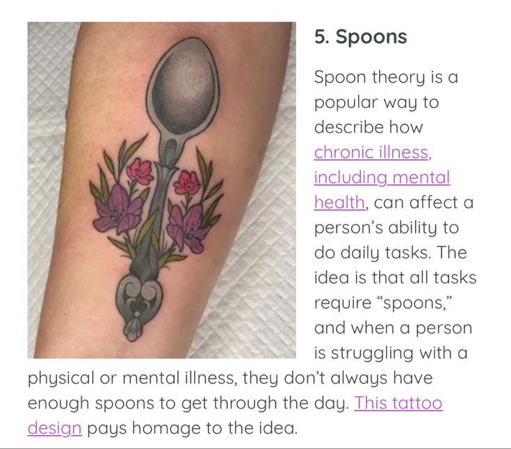 a tattoo with flowers and spoons on it