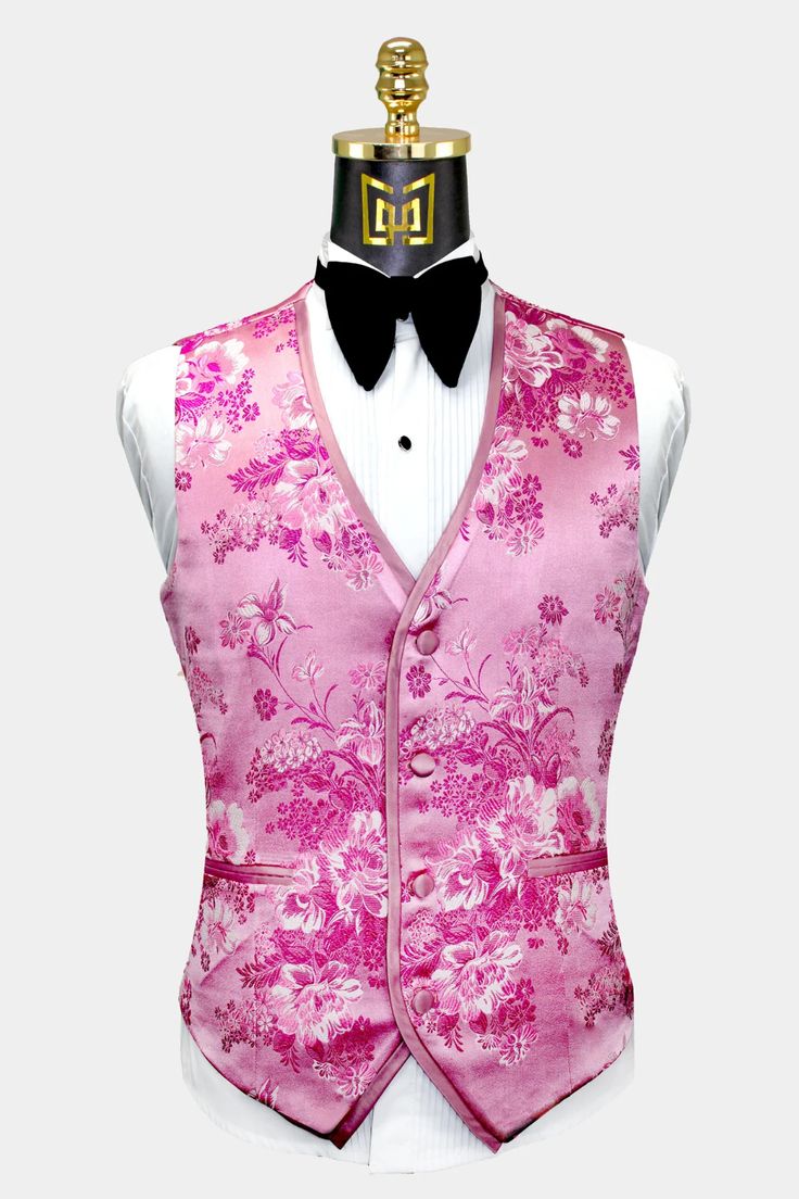 Rose-Pink-Tuxedo-Vest-Wedding-Waistcoat-from-Gentlemansguru.com Fantasy Suit, 18th Debut, Floral Tuxedo, Pink Suits, Pink Wonderland, Black Fraternities, Pink Tuxedo, Prince Clothes, Blossom Wedding