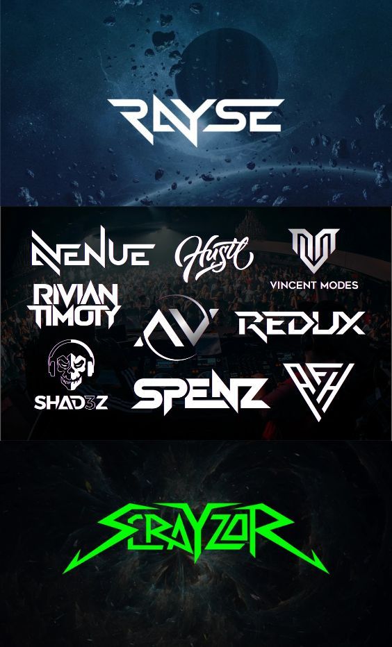 the logos for several different types of music and sound equipment, all in black and green