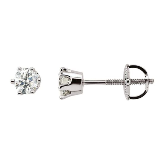 62865 / 14K White / Set / Round / Diamond / Pair / 3.8-4.1 Mm :: 1/4 Ct / I1, G-H / Threaded Post / Threaded Backs Included / 6-Prong / Polished / Diamond Stud Earring White Gold Round Cut Earrings With Bail, White Gold Round Diamond Earrings With Screw Back, Classic White Gold Diamond Earrings With Screw Back, White Gold Diamond Earrings With Screw Back, Diamond Stud Earring, White Set, Stylish Watches, Stud Earrings For Women, Diamond Stud Earrings