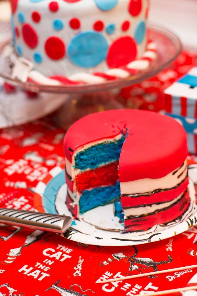 a red, white and blue cake sitting on top of a table