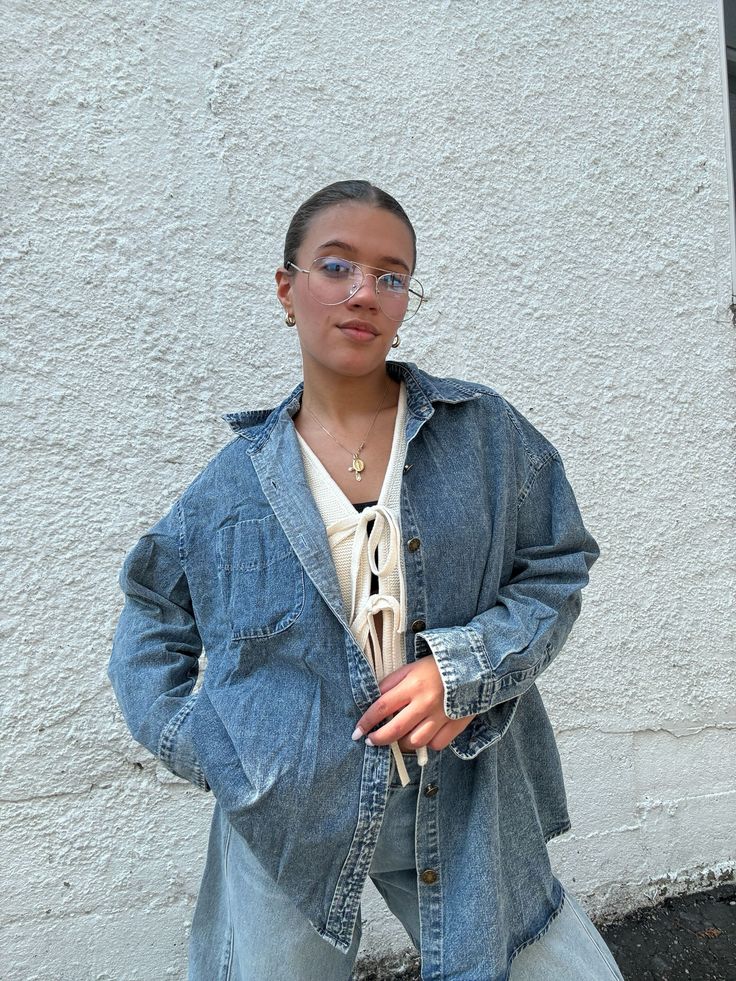 Oversized dark denim jacket Model wears size S/M; Runs oversized fit Oversized Washed Denim Outerwear, Medium Wash Washed Denim Jacket In Utility Style, Oversized Light Wash Denim Shacket, Trendy Medium Wash Denim Shacket, Oversized Utility Denim Jacket In Medium Wash, Oversized Medium Wash Utility Denim Jacket, Oversized Dark Wash Utility Outerwear, Oversized Medium Wash Denim Jacket In Utility Style, Denim Washed Relaxed Fit Shacket