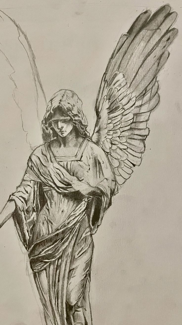 Statues Drawing, Statue With Wings, Greek Drawing, Woman Statue, Istoria Artei, Art Statues, Angel Drawing, Arte Sketchbook, Arte Inspo