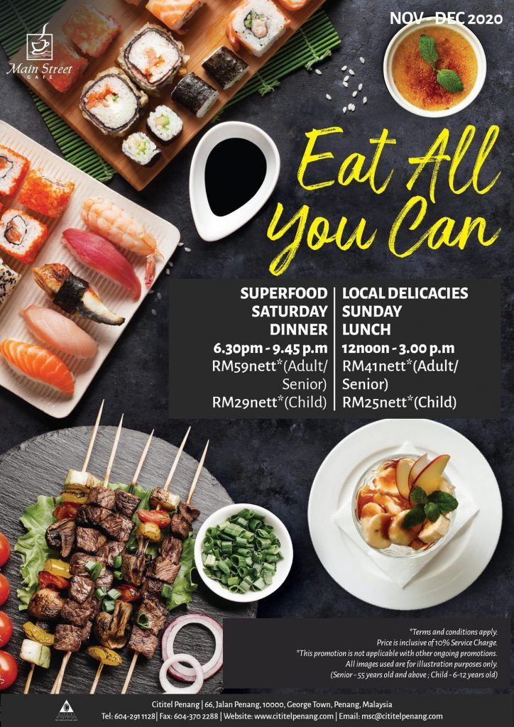 Eat-All-You-Can Weekend Buffets in Penang | The Penangite All You Can Eat Sushi, All You Can Eat Buffet, Buffet Ads, Buffet Poster Design, Menu Ramadhan, Thai Dinner, Eat All You Can, Restaurant Inspiration, Seafood Buffet