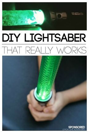 a person holding a green light saber with text overlay reading diy lightsaber that really works