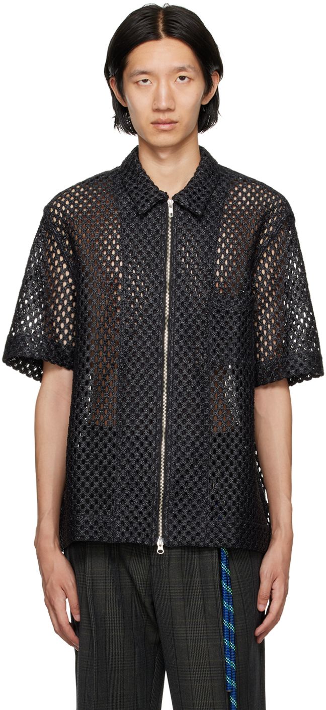 Sheer nylon- and cotton-blend mesh shirt. · Spread collar · Two-way zip closure · Patch pocket at chest · Vented side seams · Unlined Supplier color: Black Sheer Shirts, Fishnet Shirt, Man Shirt, Over Shirt, Mesh Shirt, Sheer Shirt, Black Zip Ups, Summer 2024, Zip Up