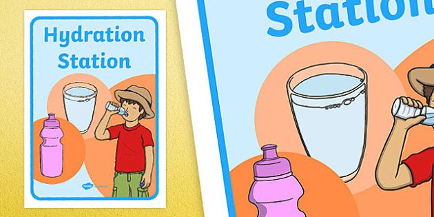 two children's books about water and their stations, one with a boy drinking from a bottle