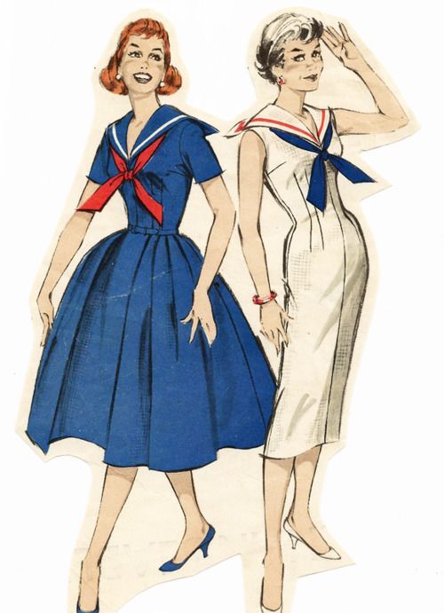 1950s Sailor Dress pattern: Middy Dress, 40s Mode, Theme House, Butterick Dress Patterns, Nautical Vintage, Cottage Coastal, Patron Vintage, Plans Architecture, Plans House