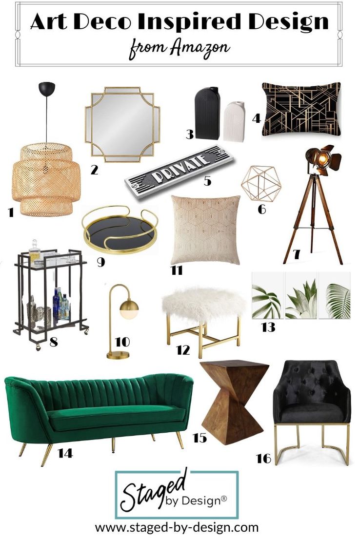 the interior design guide for an art deco inspired living room