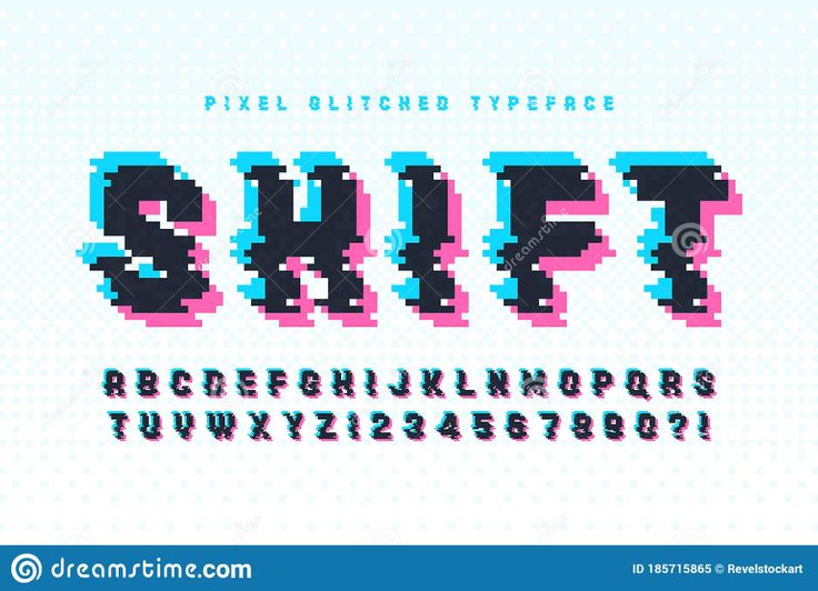 pixell alphabet typeface set with different letters and numbers in the style of pixels