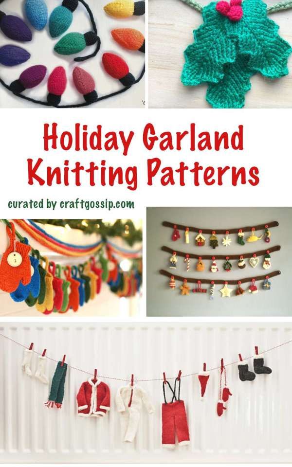 holiday garland knitting patterns with text overlay