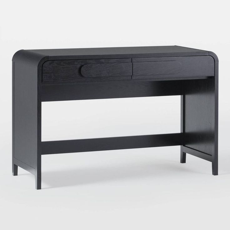 a black desk with a drawer on top and one drawer at the bottom that is open