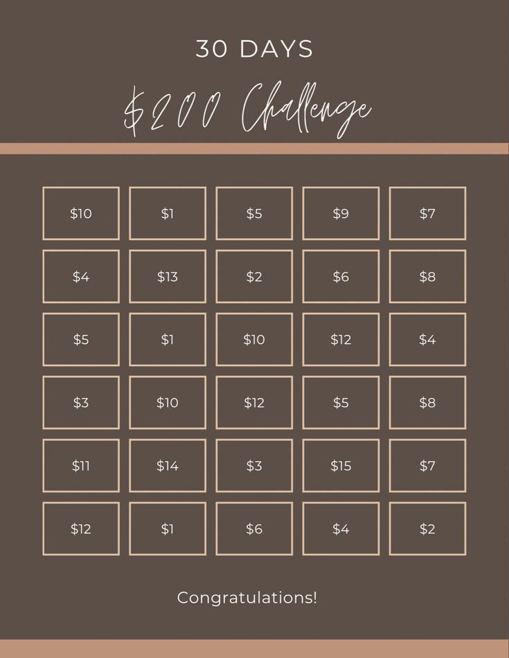 the 30 days $ 20 challenge is shown in brown and tan with gold lettering on it