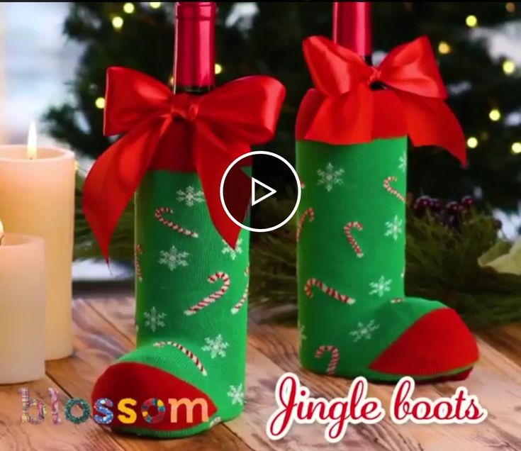 a christmas stocking with candy canes and candles