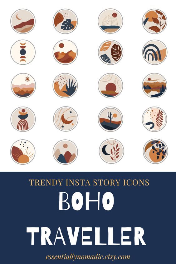 the book cover for boho traveller by trendy insta story icons in blue and white