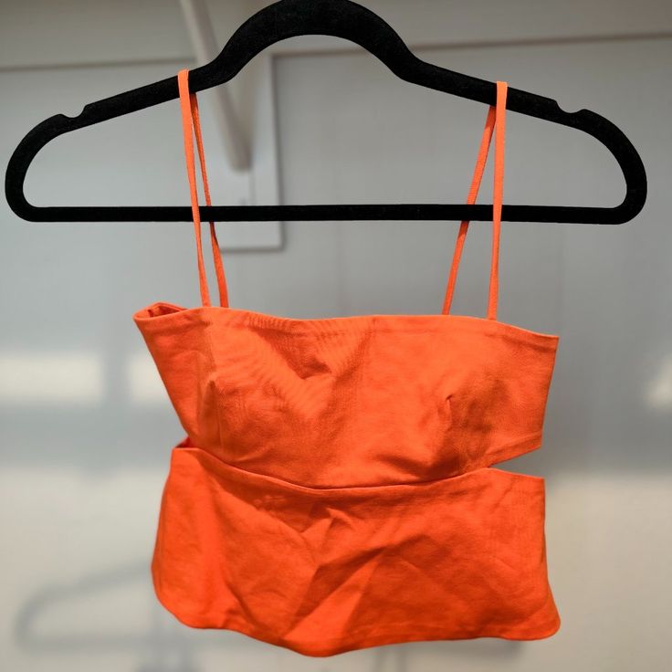 Zara Orange Crop Tank Top With Cut Out Sides Never Worn Just Needs To Be Ironed Size Xs Fitted Cutout Beach Crop Top, Fitted Cutout Crop Top For Beach, Summer Cropped Tops With Cutout, Summer Cropped Cutout Tops, Spring Cutout Crop Top, Casual Crop Top For Night Out And Beach Season, Casual Crop Top For Beach Season And Night Out, Chic Summer Cutout Tops, Chic Cutout Tops For Summer