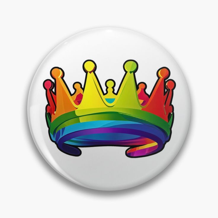 a rainbow colored crown on top of a white button