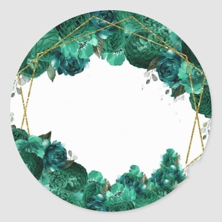 a round sticker with green flowers on it