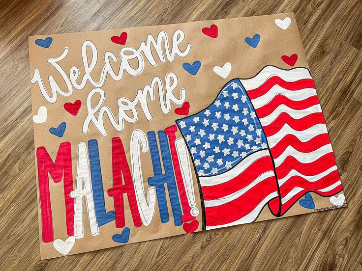 a welcome home mat with an american flag and the words'welcome home machine '