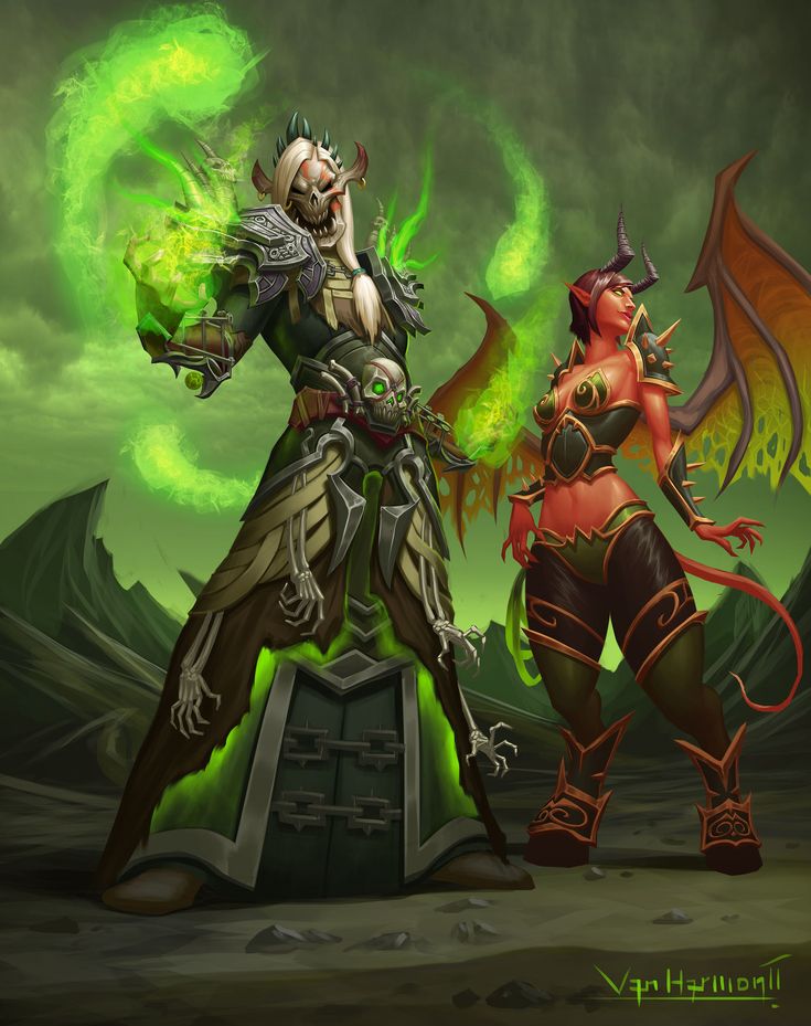 two female characters standing next to each other in front of a dark background with green and yellow flames