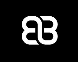 the letter b is made up of two white letters on a black background, and it appears to be interlocked