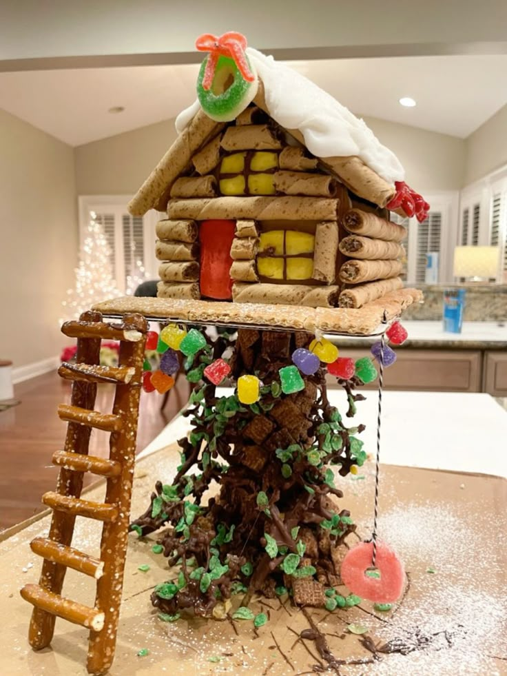 a gingerbread house made to look like a treehouse