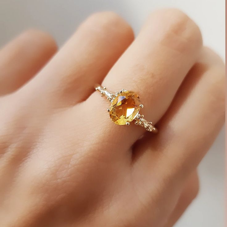 Oval Citrine Engagement Ring, Yellow Gem Engagement Ring, Gold Ring With Yellow Stone, Yellow Gem Ring, Engagement Ring Yellow Stone, Oval Citrine Ring, Citrine Ring Design, Citrine Jewelry Set, Engagement Ring Citrine