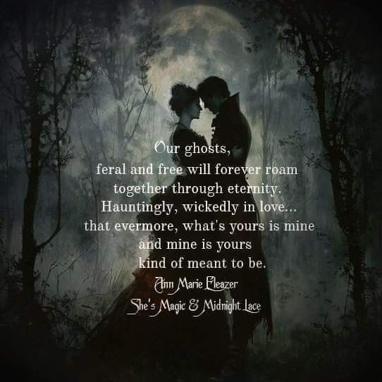 a man and woman kissing in front of a full moon with the words, our ghostes