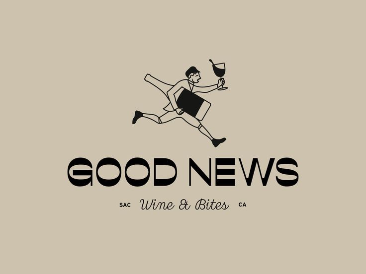 the good news logo with a woman running and holding a wine glass in her hand