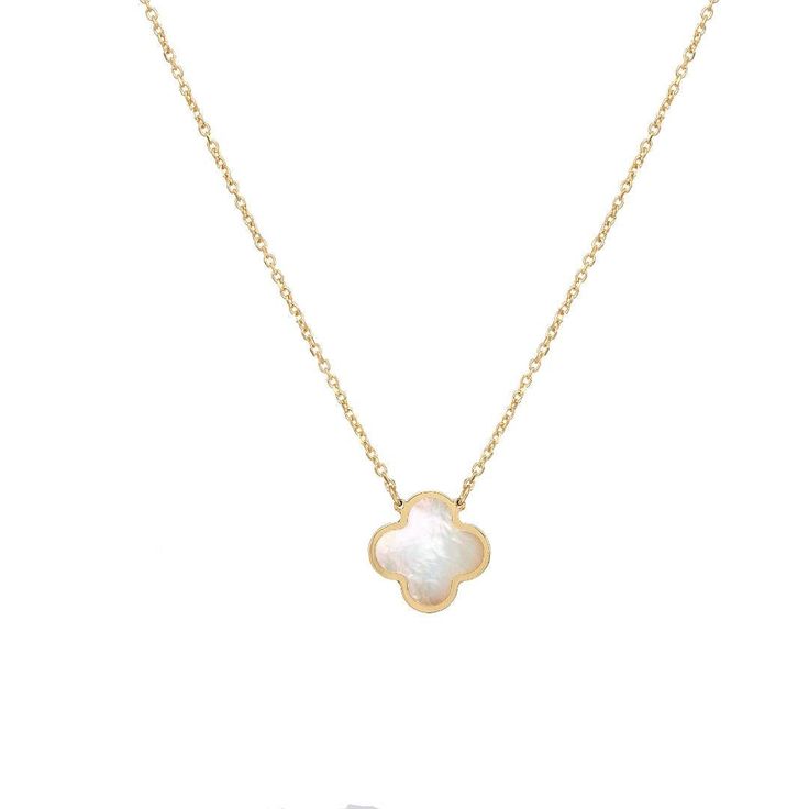 14K Solid Yellow Gold Single Mother of Pearl Clover Necklace Clover Necklace Gold, Van Cleef Necklace, Star Wedding Band, Delicate Gold Necklace, Single Mother, Mother Of Pearl Necklace, Clover Necklace, Band Jewelry, Elegant Necklaces