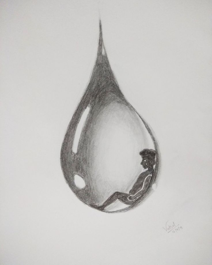 a drawing of a person sitting in a water drop