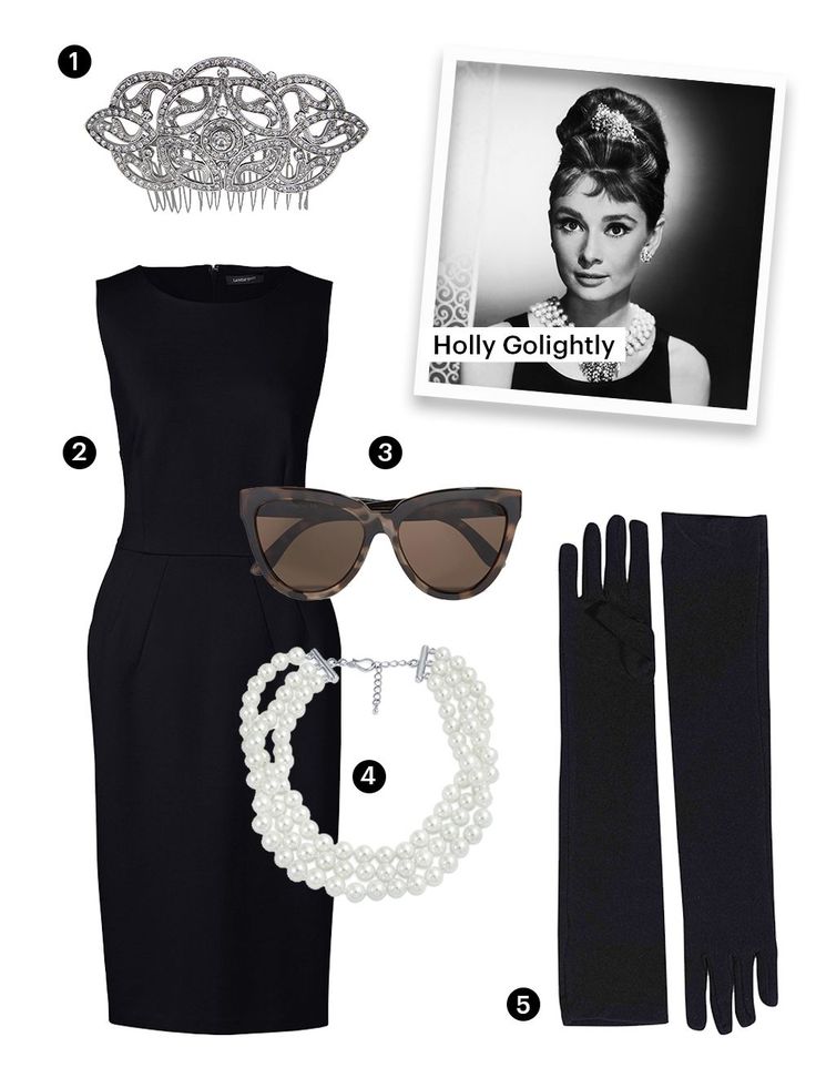 a black dress and accessories for a woman