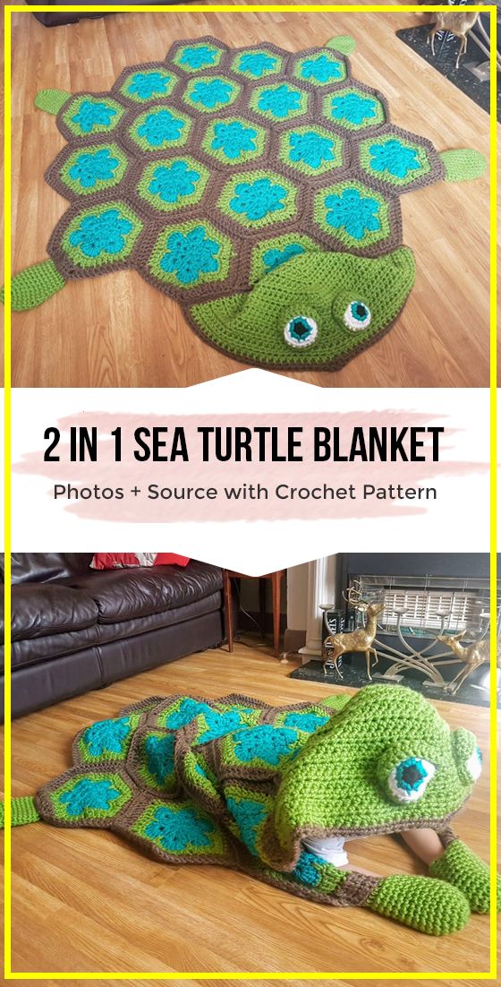 the turtle rug is made with crochet yarn