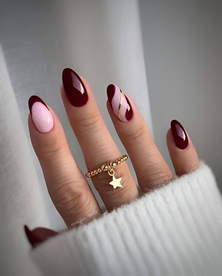 30 Sexy Dark Red Nails Perfect For Winter Matt Red Nails Design, Cute Nail Designs Winter, Dark Cherry Red Nail Designs, Nails 2024 Red, Red Nails Short Design, Cute Nail Designs For Winter, Red Nails Oval, Simple Dark Nails, Dark Red Fall Nails