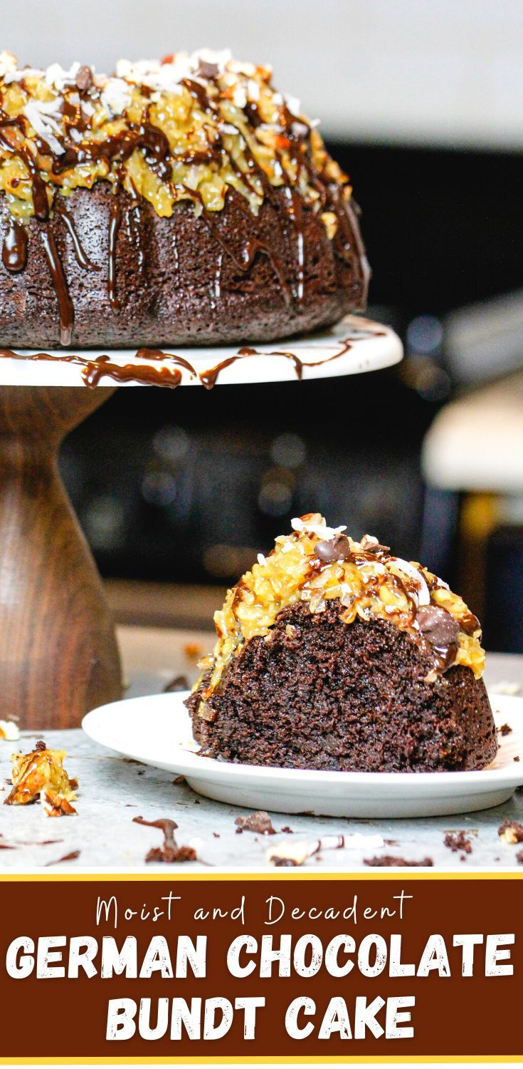 german chocolate bundt cake with nuts on top