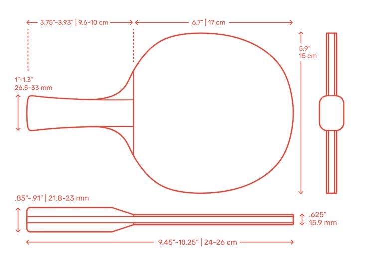 a drawing of a ping pong paddle with measurements