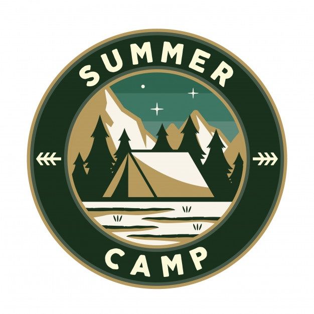 the summer camp logo with trees and mountains in the background