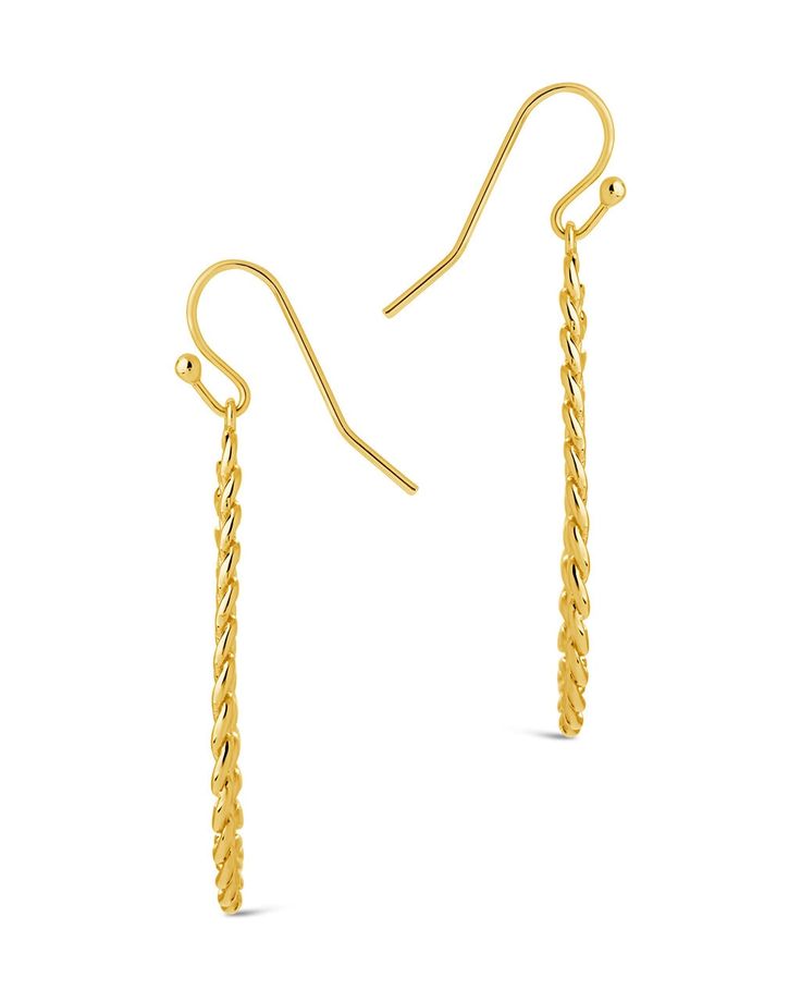 The Nikole Dangle Earrings have style dripping off of them! Show off your trendsetting side with the unique chain link detail and teardrop dangle. Get ready to make a fashion statement with these earrings - they'll ensure you shine brighter than the stars! Material: 14K gold or rhodium plated brass Features: 1.75" drop, 0.8" width, Lead & Nickel free, fish hook post Trendy Teardrop Dangle Earrings For Pierced Ears, Trendy Teardrop Dangle Earrings, Trendy Long Drop Earrings With Ear Wire, Trendy Dangle Linear Earrings, Gold Chain Drop Earrings For Party, Trendy Long Drop Single Earring, Gold Teardrop Earrings With Delicate Chain, Trendy Gold Teardrop Dangle Earrings, Adjustable Chain Drop Earrings