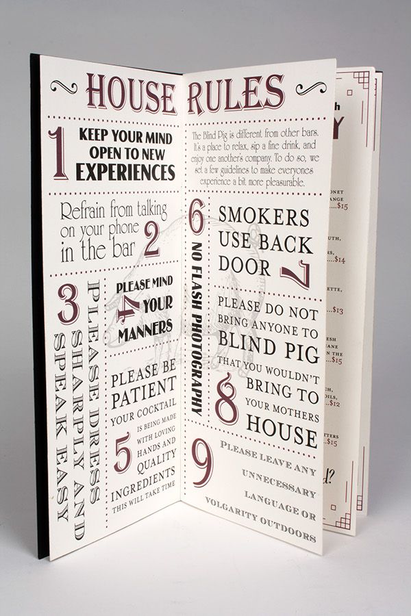 an open book with the words house rules printed on it