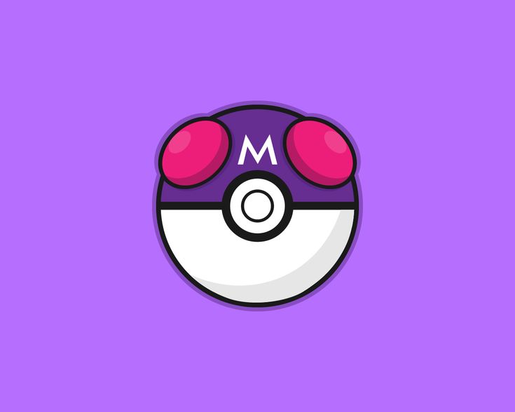 a purple and white pokemon ball with the letter m in it's center on a purple background