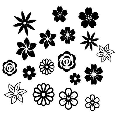 black and white flower silhouettes on a white background stock photo 397982